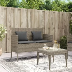 vidaXL - Tuinbank met kussens - Grijs - Poly rattan - 113x61x87 cm