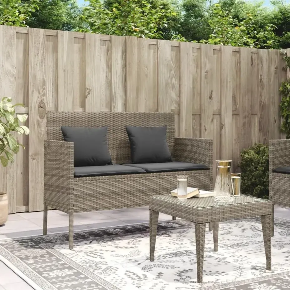 vidaXL - Tuinbank met kussens - Grijs - Poly rattan - 113x61x87 cm