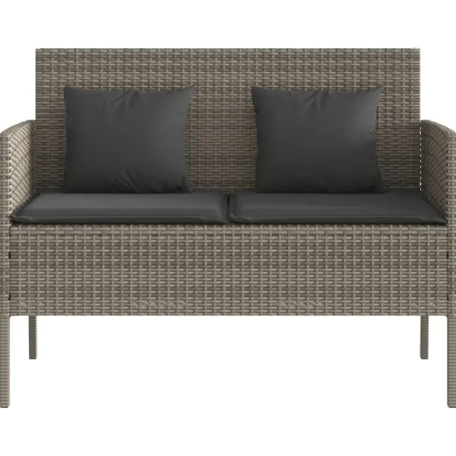 vidaXL - Tuinbank met kussens - Grijs - Poly rattan - 113x61x87 cm