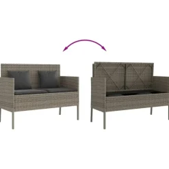 vidaXL - Tuinbank met kussens - Grijs - Poly rattan - 113x61x87 cm