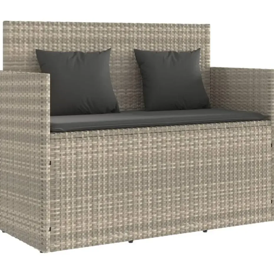 vidaXL - Tuinbank met kussens - Lichgrijs - Poly rattan - 120x50x90.5 cm