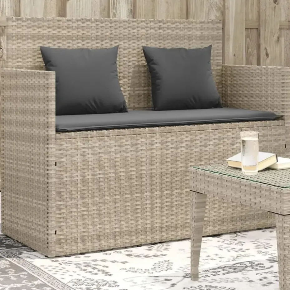 vidaXL - Tuinbank met kussens - Lichgrijs - Poly rattan - 120x50x90.5 cm