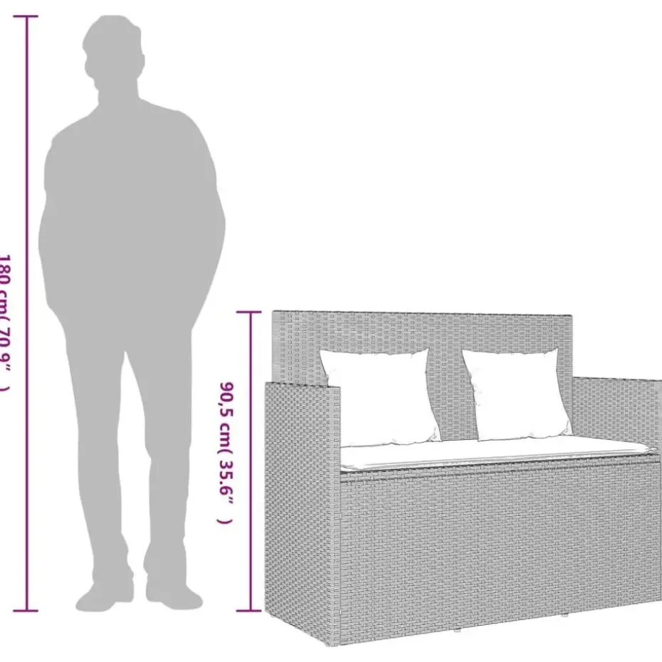 vidaXL - Tuinbank met kussens - Lichgrijs - Poly rattan - 120x50x90.5 cm