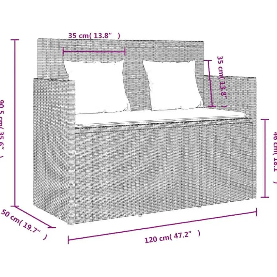 vidaXL - Tuinbank met kussens - Lichgrijs - Poly rattan - 120x50x90.5 cm
