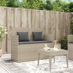 vidaXL - Tuinbank met kussens - Lichgrijs - Poly rattan - 120x50x90.5 cm