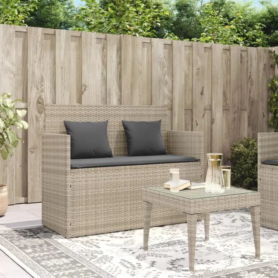 vidaXL - Tuinbank met kussens - Lichgrijs - Poly rattan - 120x50x90.5 cm