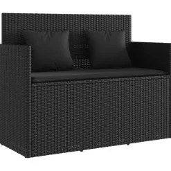 vidaXL - Tuinbank met kussens - Zwart - Poly rattan - 120x50x90.5 cm