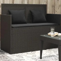 vidaXL - Tuinbank met kussens - Zwart - Poly rattan - 120x50x90.5 cm