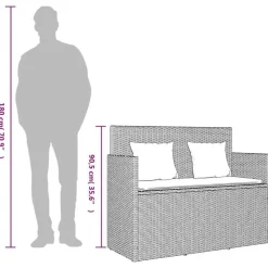 vidaXL - Tuinbank met kussens - Zwart - Poly rattan - 120x50x90.5 cm