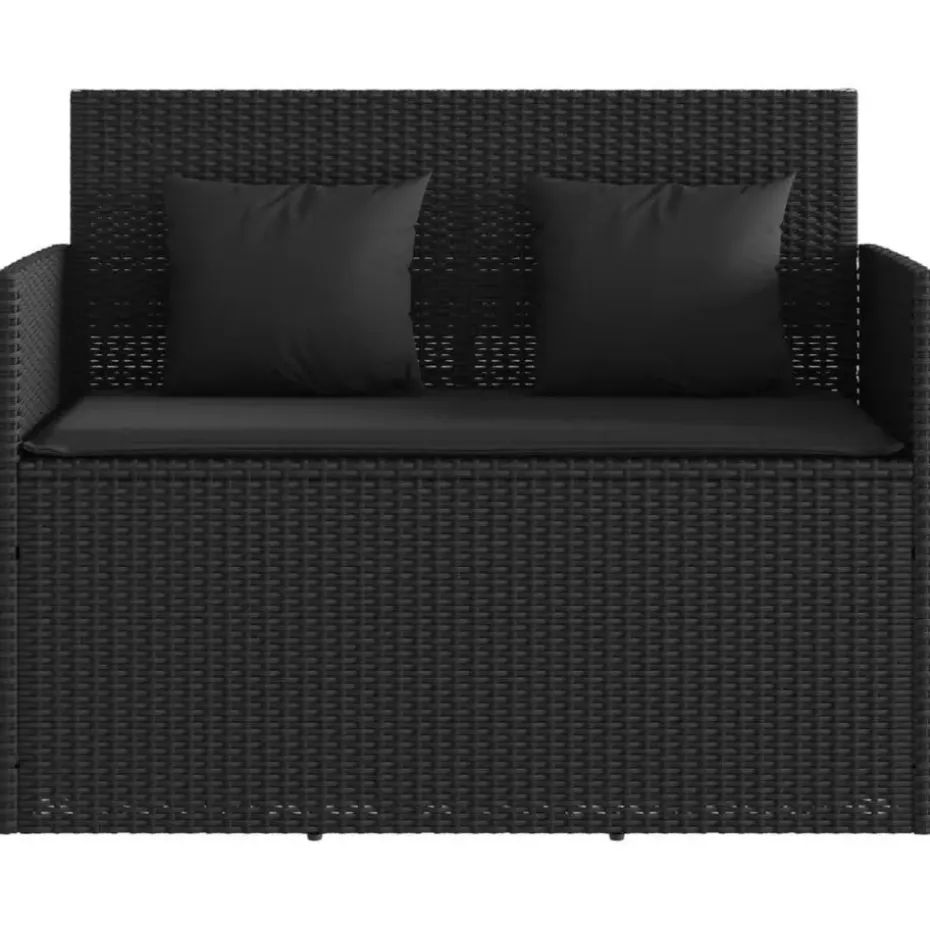 vidaXL - Tuinbank met kussens - Zwart - Poly rattan - 120x50x90.5 cm