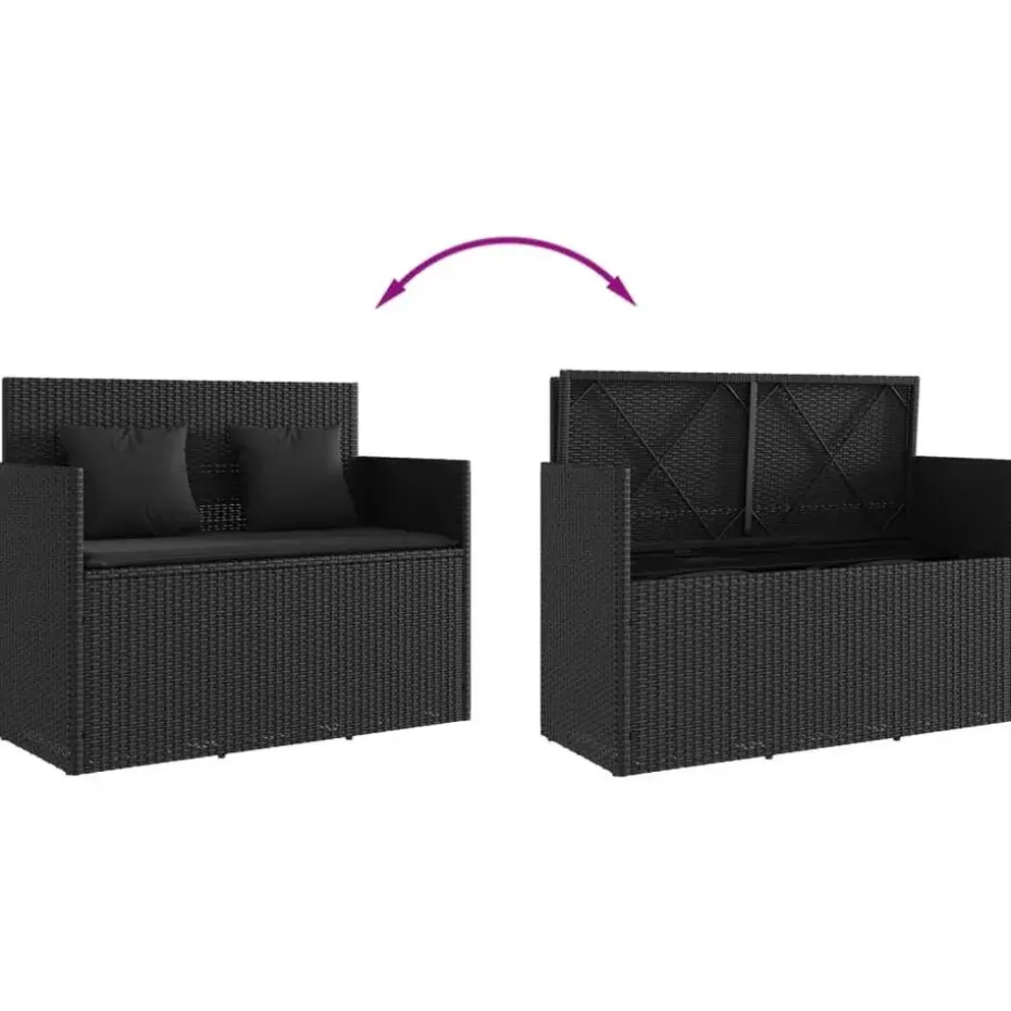 vidaXL - Tuinbank met kussens - Zwart - Poly rattan - 120x50x90.5 cm