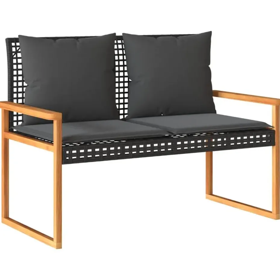 vidaXL - Tuinbank met kussens - Zwart - Poly rattan en acaciahout - 119x61x79 cm