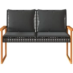 vidaXL - Tuinbank met kussens - Zwart - Poly rattan en acaciahout - 119x61x79 cm