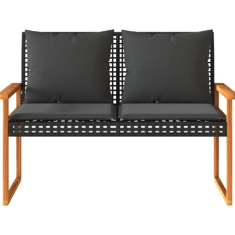 vidaXL - Tuinbank met kussens - Zwart - Poly rattan en acaciahout - 119x61x79 cm