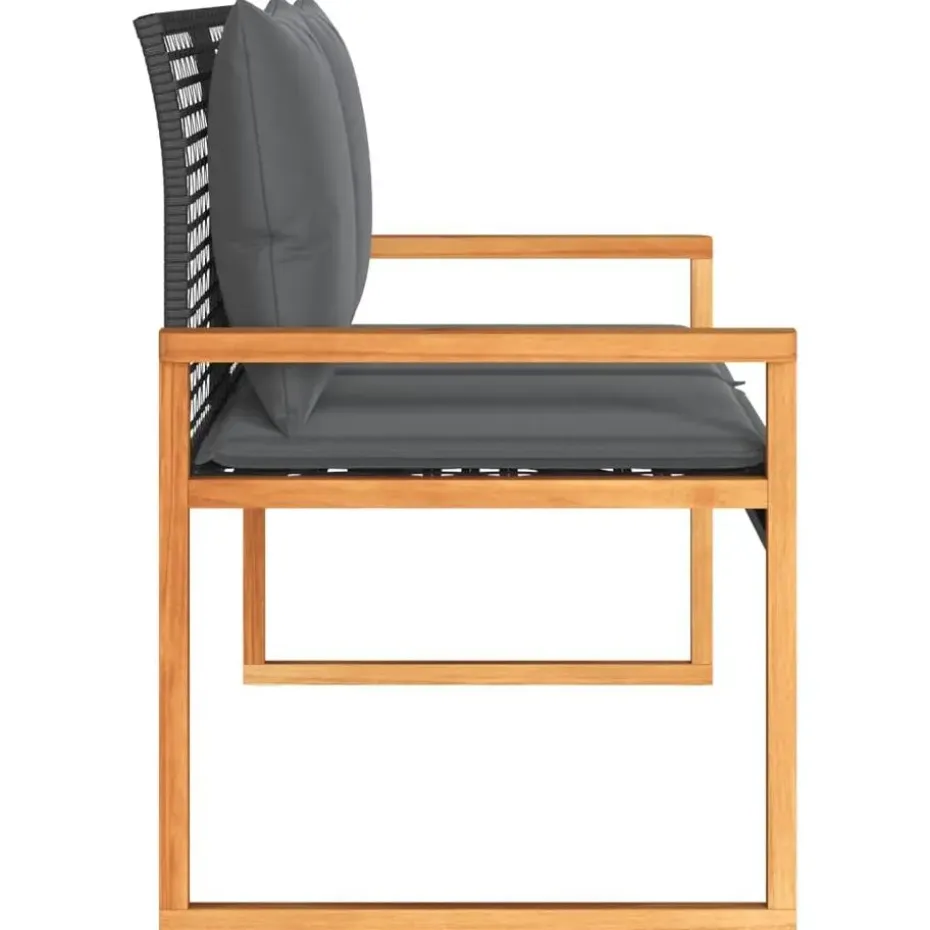 vidaXL - Tuinbank met kussens - Zwart - Poly rattan en acaciahout - 119x61x79 cm