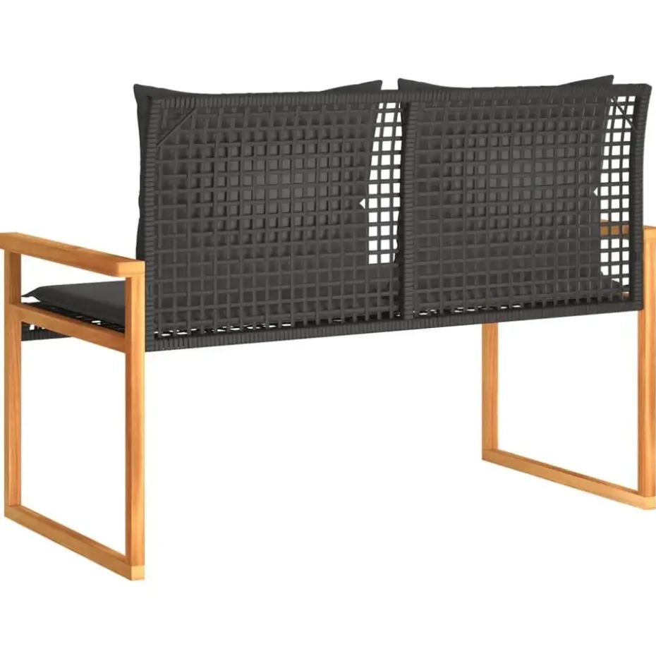 vidaXL - Tuinbank met kussens - Zwart - Poly rattan en acaciahout - 119x61x79 cm