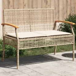 vidaXL - Tuinbank met kussen - Beige - Poly rattan en acaciahout - 108x57x85 cm