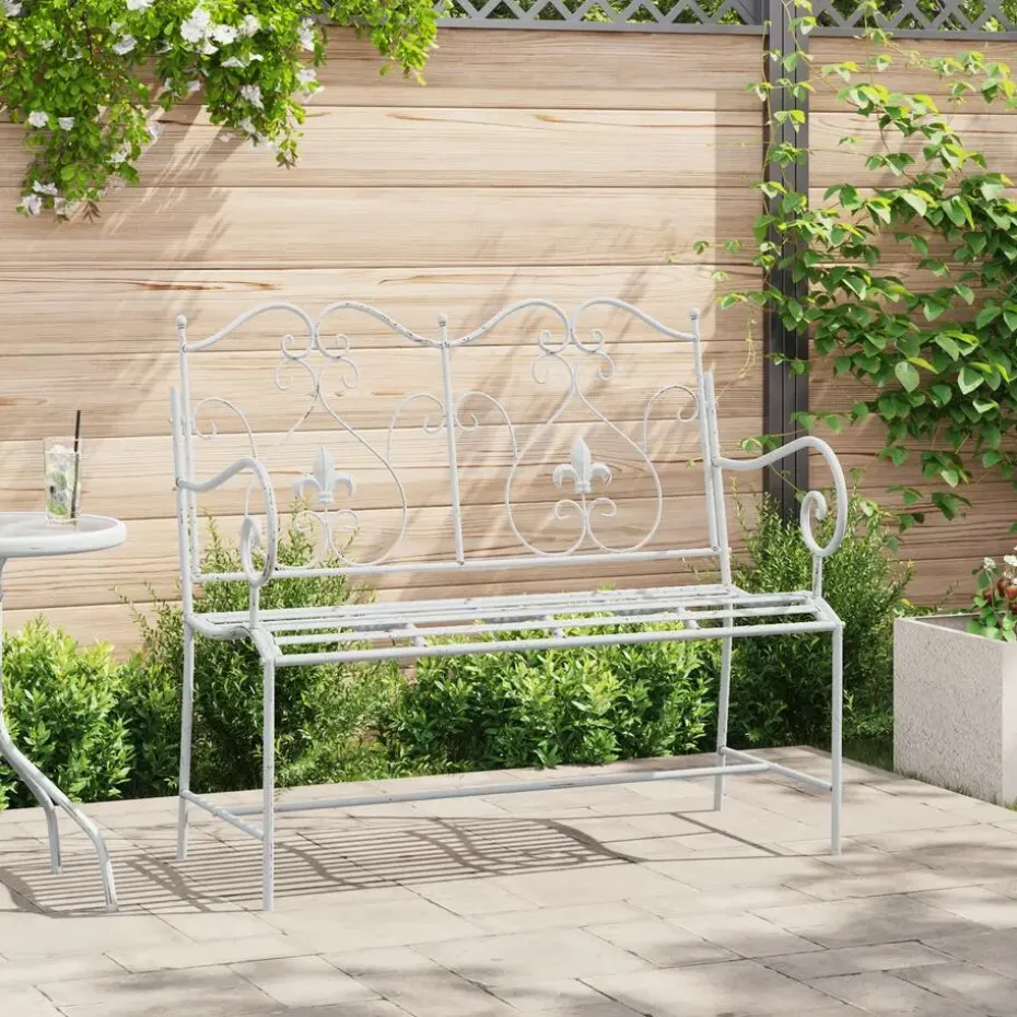 vidaXL - Tuinbank met sprankelend ontwerp - Wit - Staal - 104x54x93 cm