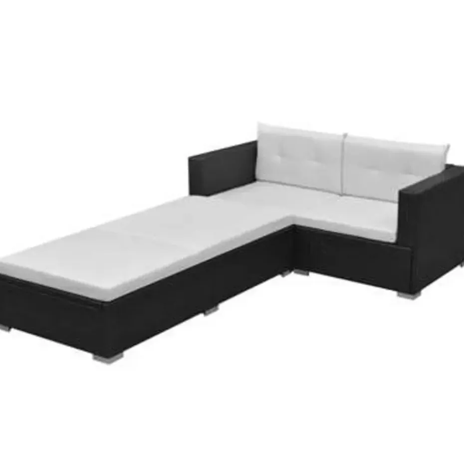 vidaXL - Tuinbank Set - Zwart - Poly rattan