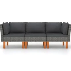 vidaXL - Tuinbank 3-sits - Grijs - Rattan - Met kussens