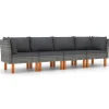 vidaXL - Tuinbank 4-sits - Grijs - Poly rattan -Met kussens