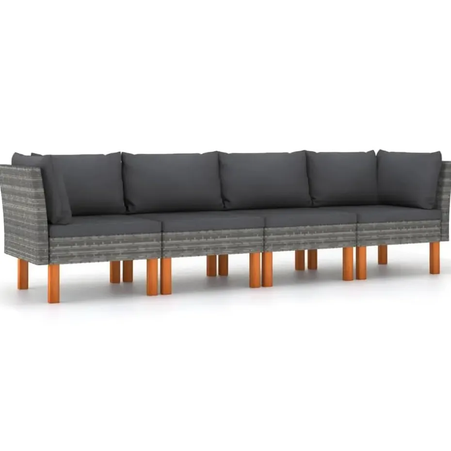 vidaXL - Tuinbank 4-sits - Grijs - Poly rattan -Met kussens