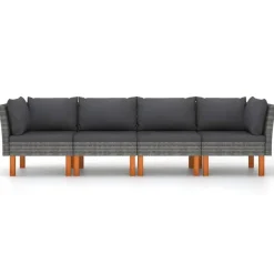 vidaXL - Tuinbank 4-sits - Grijs - Poly rattan -Met kussens
