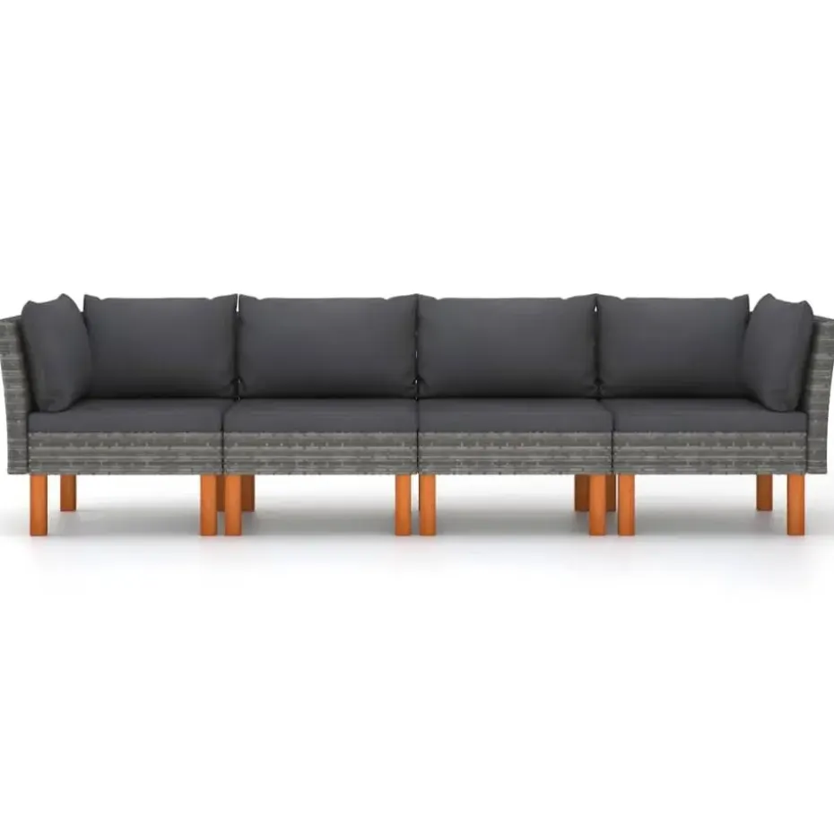 vidaXL - Tuinbank 4-sits - Grijs - Poly rattan -Met kussens