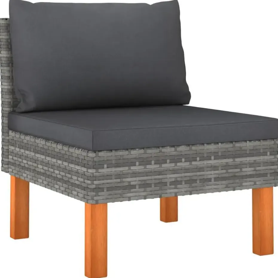 vidaXL - Tuinbank 4-sits - Grijs - Poly rattan -Met kussens