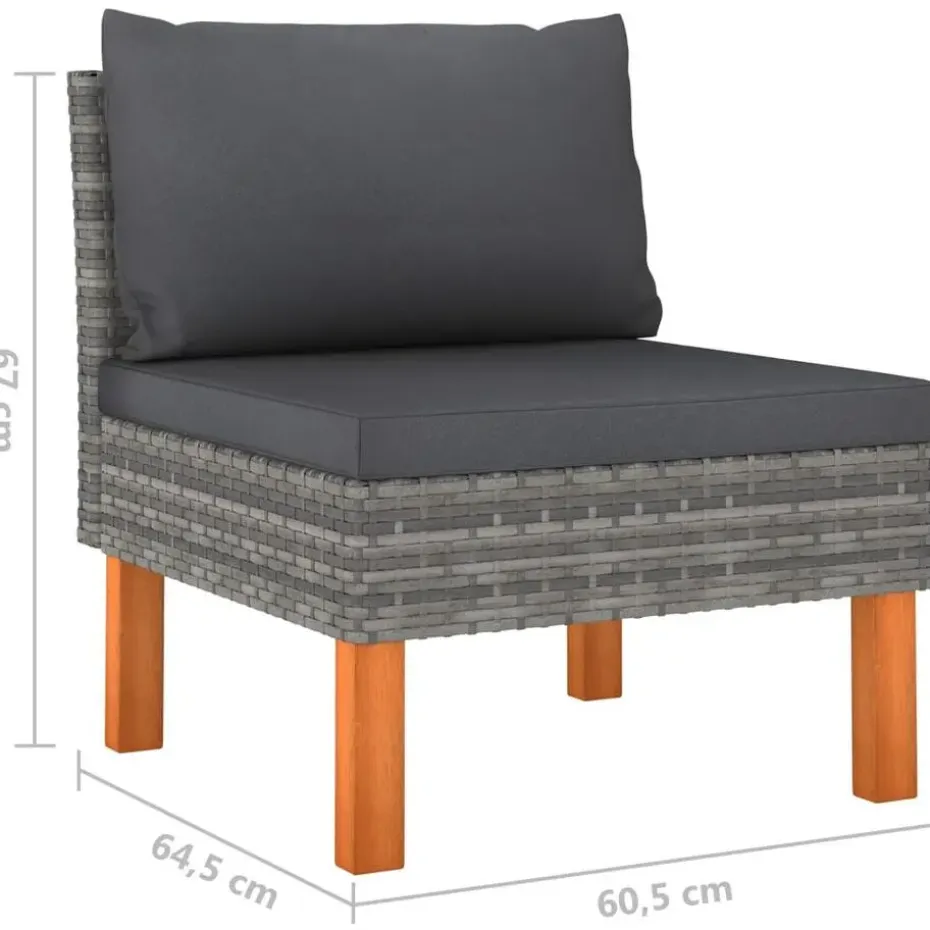 vidaXL - Tuinbank 4-sits - Grijs - Poly rattan -Met kussens