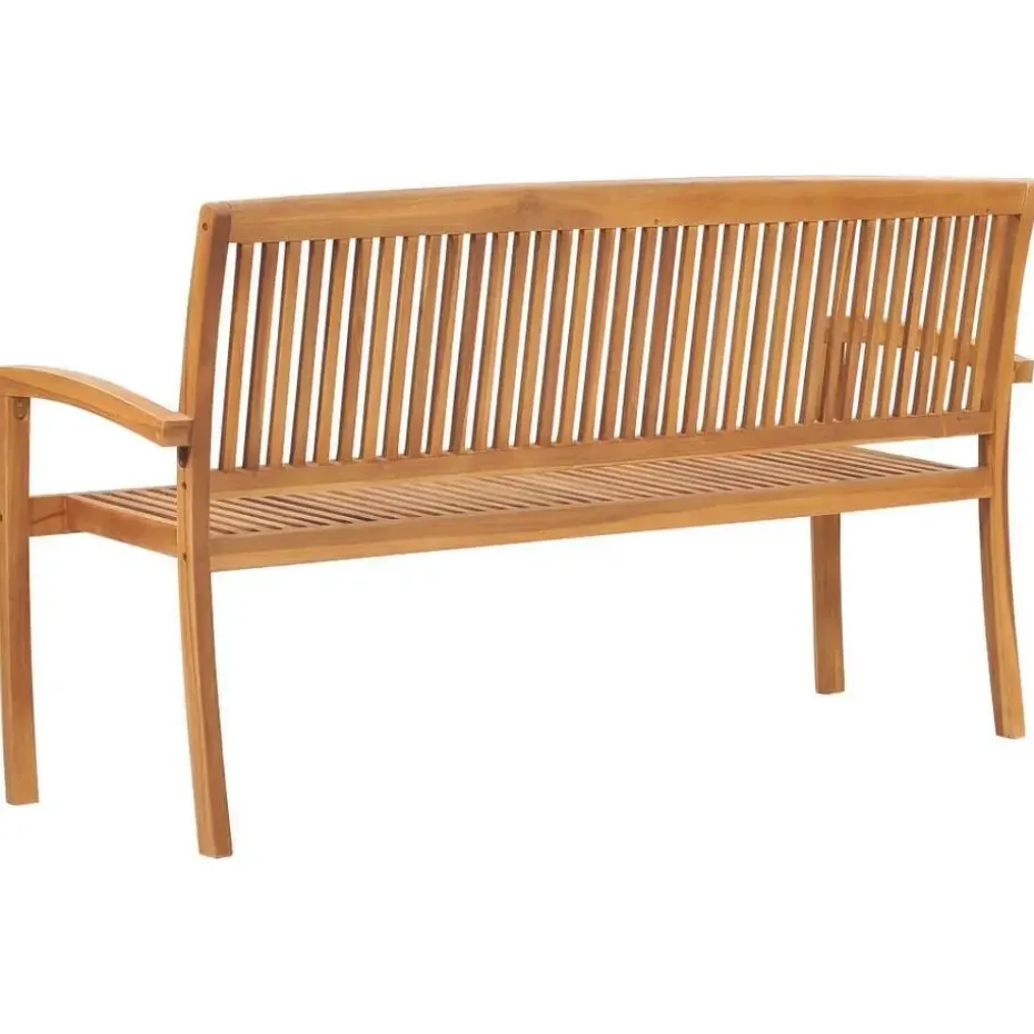 vidaXL - Tuinbank stapelbaar met zwart kussen - Teakhout - 159x57.5x90 cm