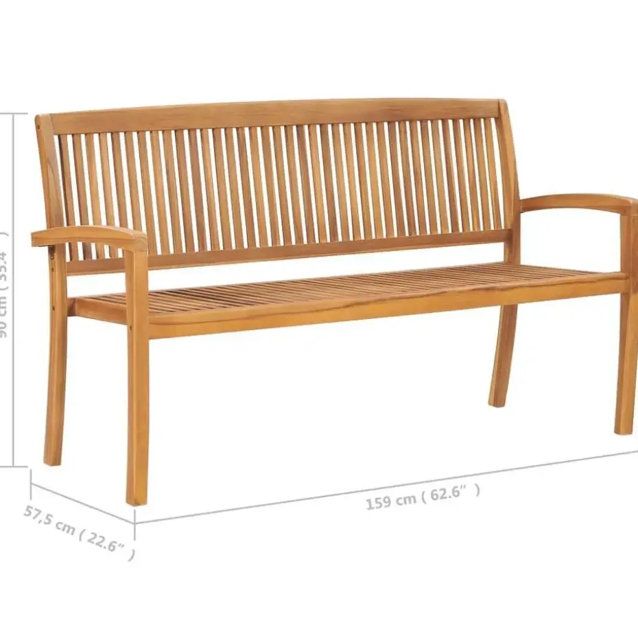 vidaXL - Tuinbank stapelbaar met crème kussen - Teakhout - 159x57.5x90 cm