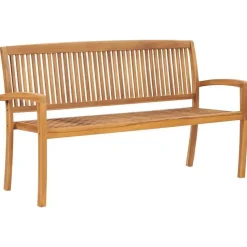 vidaXL - Tuinbank stapelbaar met crème kussen - Teakhout - 159x57.5x90 cm