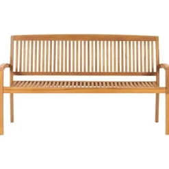 vidaXL - Tuinbank stapelbaar met crème kussen - Teakhout - 159x57.5x90 cm