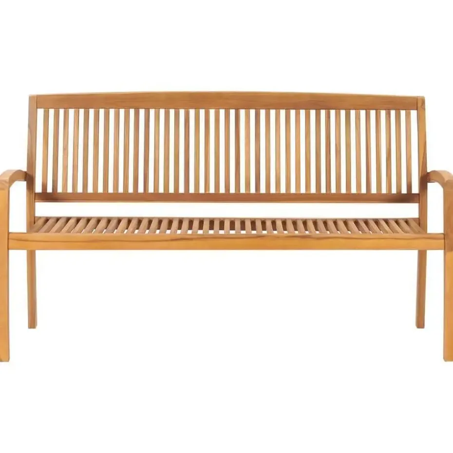 vidaXL - Tuinbank stapelbaar met crème kussen - Teakhout - 159x57.5x90 cm