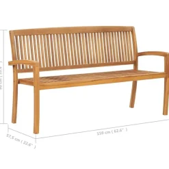 vidaXL - Tuinbank stapelbaar met taupe kussen - Teakhout - 159x57.5x90 cm