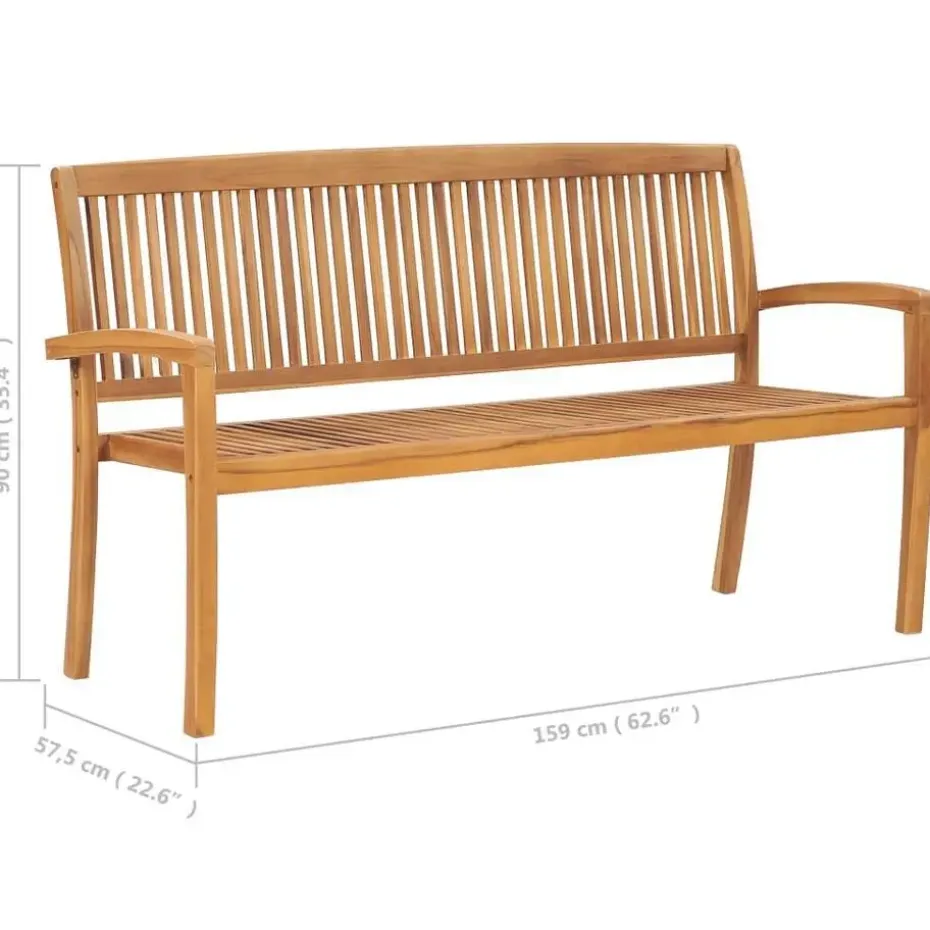 vidaXL - Tuinbank stapelbaar met taupe kussen - Teakhout - 159x57.5x90 cm