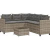 vidaXL - tuinbank voor 5 met kussens grijs poly rattan 3 stuks