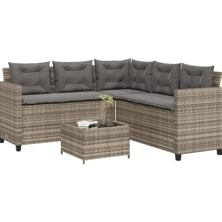 vidaXL - tuinbank voor 5 met kussens grijs poly rattan 3 stuks