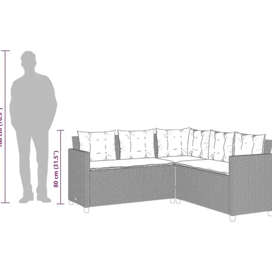 vidaXL - tuinbank voor 5 met kussens grijs poly rattan 3 stuks