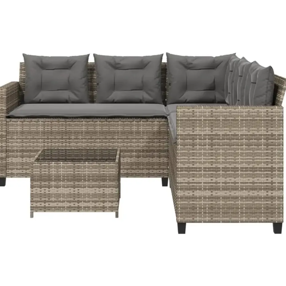 vidaXL - tuinbank voor 5 met kussens grijs poly rattan 3 stuks