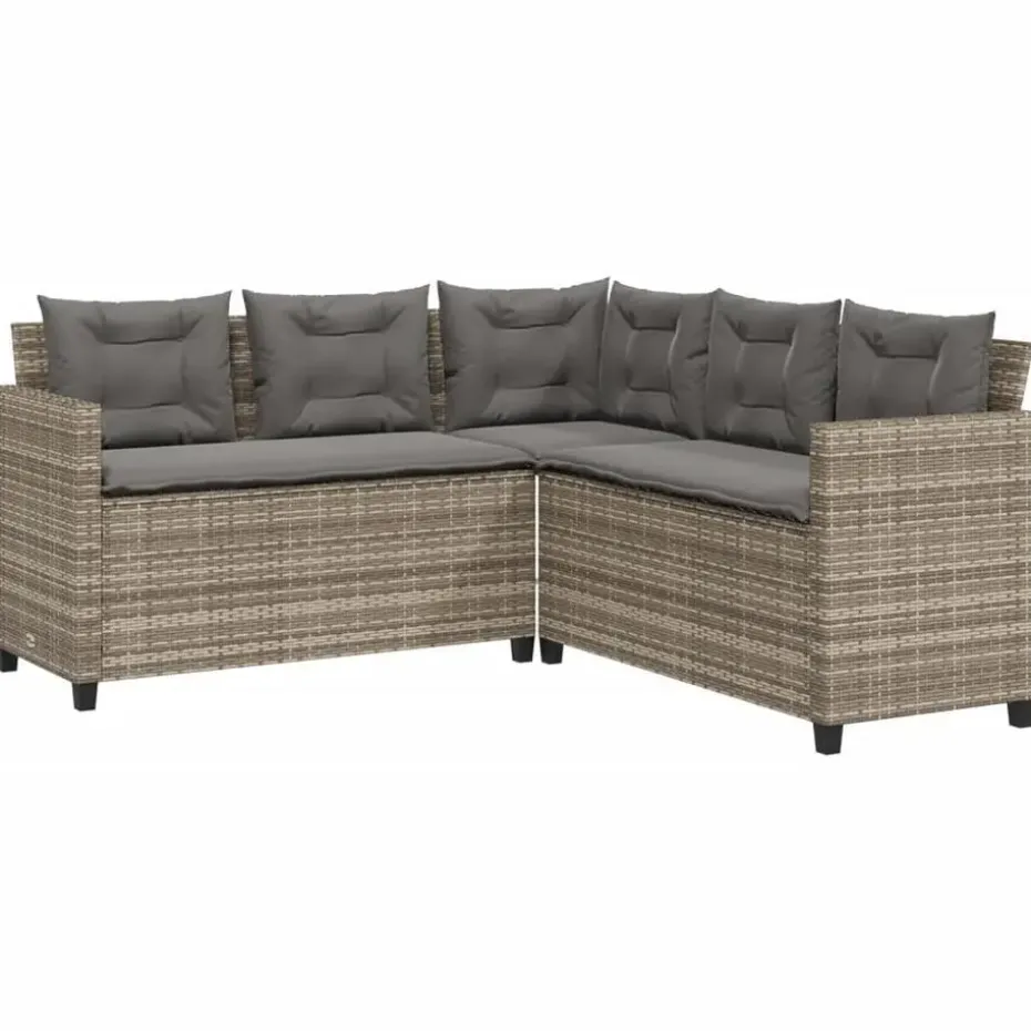 vidaXL - tuinbank voor 5 met kussens grijs poly rattan 3 stuks
