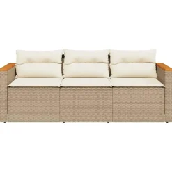 vidaXL - Tuinbank 3-zits - Beige - Poly rattan - Met kussens