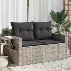 vidaXL - Tuinbank 2-zits - Grijs - Poly rattan - Met kussens