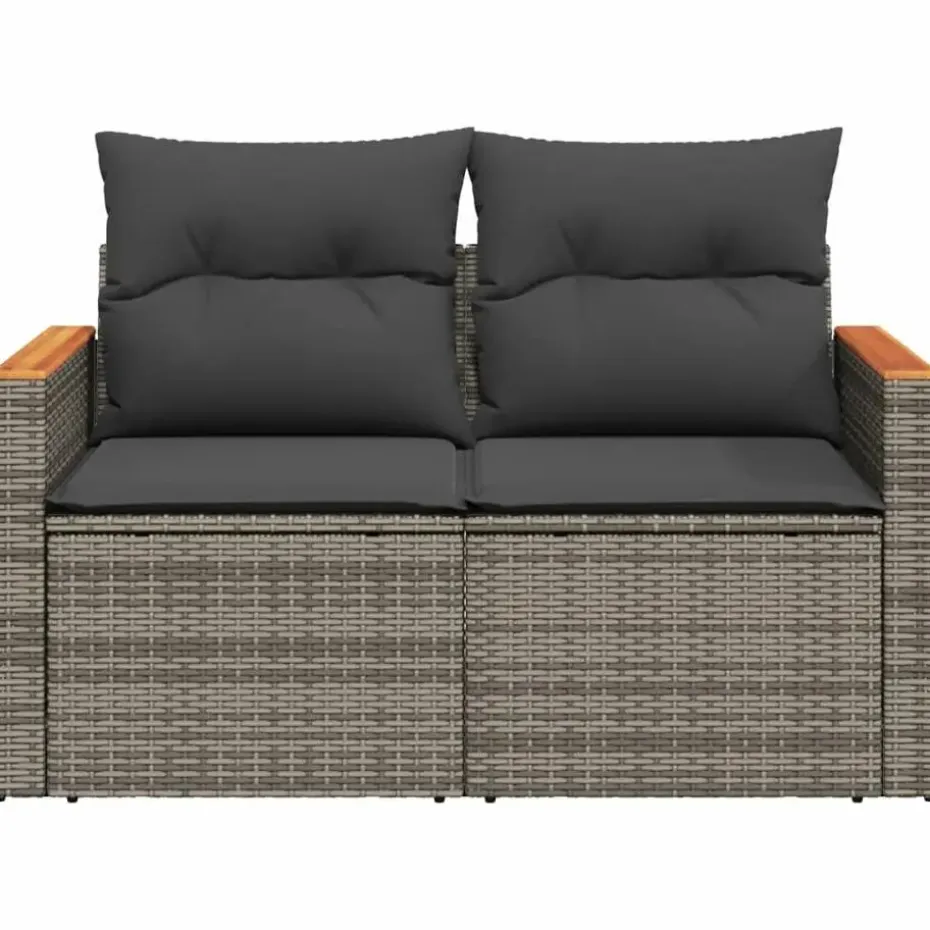 vidaXL - Tuinbank 2-zits - Grijs - Poly rattan - Met kussens