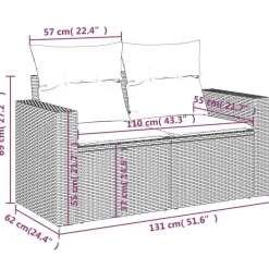 vidaXL - Tuinbank 2-zits - Grijs - Poly rattan - Met kussens