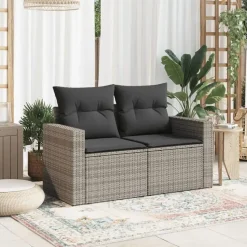 vidaXL - Tuinbank 2-zits - Grijs - Poly rattan - Met kussens