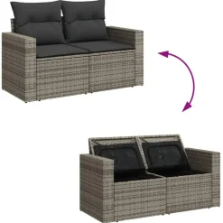 vidaXL - Tuinbank 2-zits - Grijs - Poly rattan - Met kussens