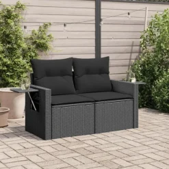 vidaXL - Tuinbank 2-zits - Zwart - Poly rattan - Met kussens