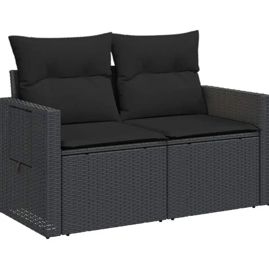 vidaXL - Tuinbank 2-zits - Zwart - Poly rattan - Met kussens